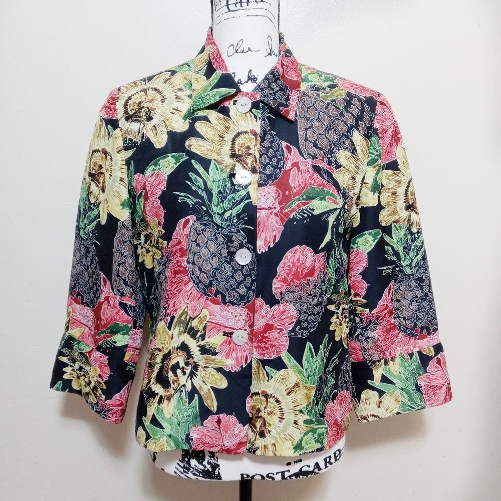 Harve Benard Silk Tropical Floral Button Up Shirt